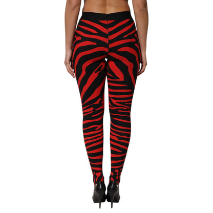 Dolce & Gabbana Black Red Nylon Logo Waisted Leggings Pants