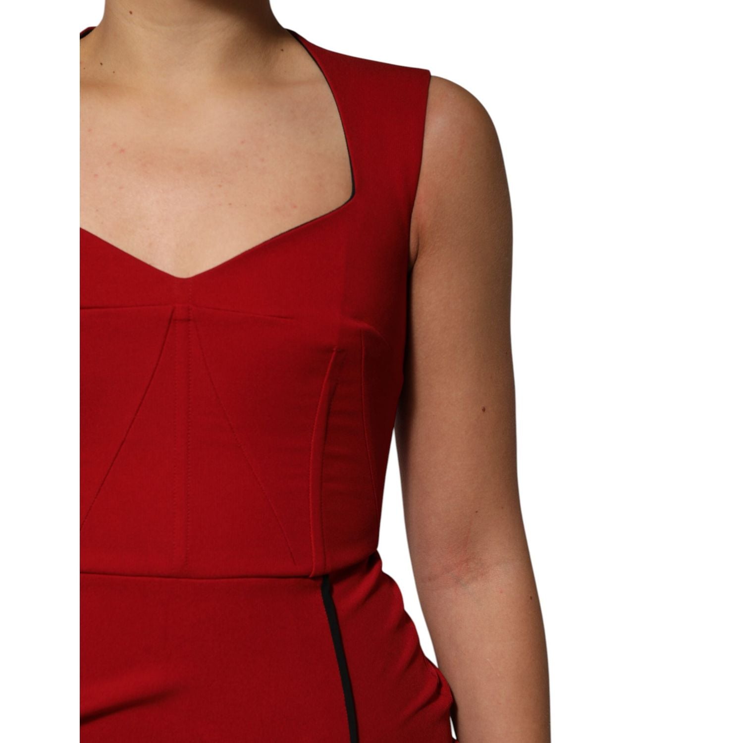 Dolce & Gabbana Red Viscose Stretch Slit Sheath Midi Dress