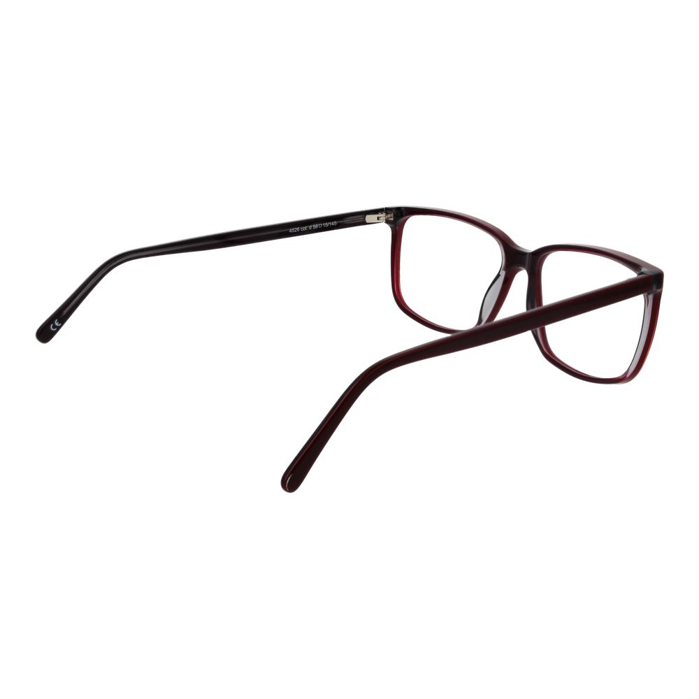 Andy Wolf Burgundy Unisex Glasses Frame, acetate full-rim, rectangular style with demo lenses, includes branded case, no extra features.