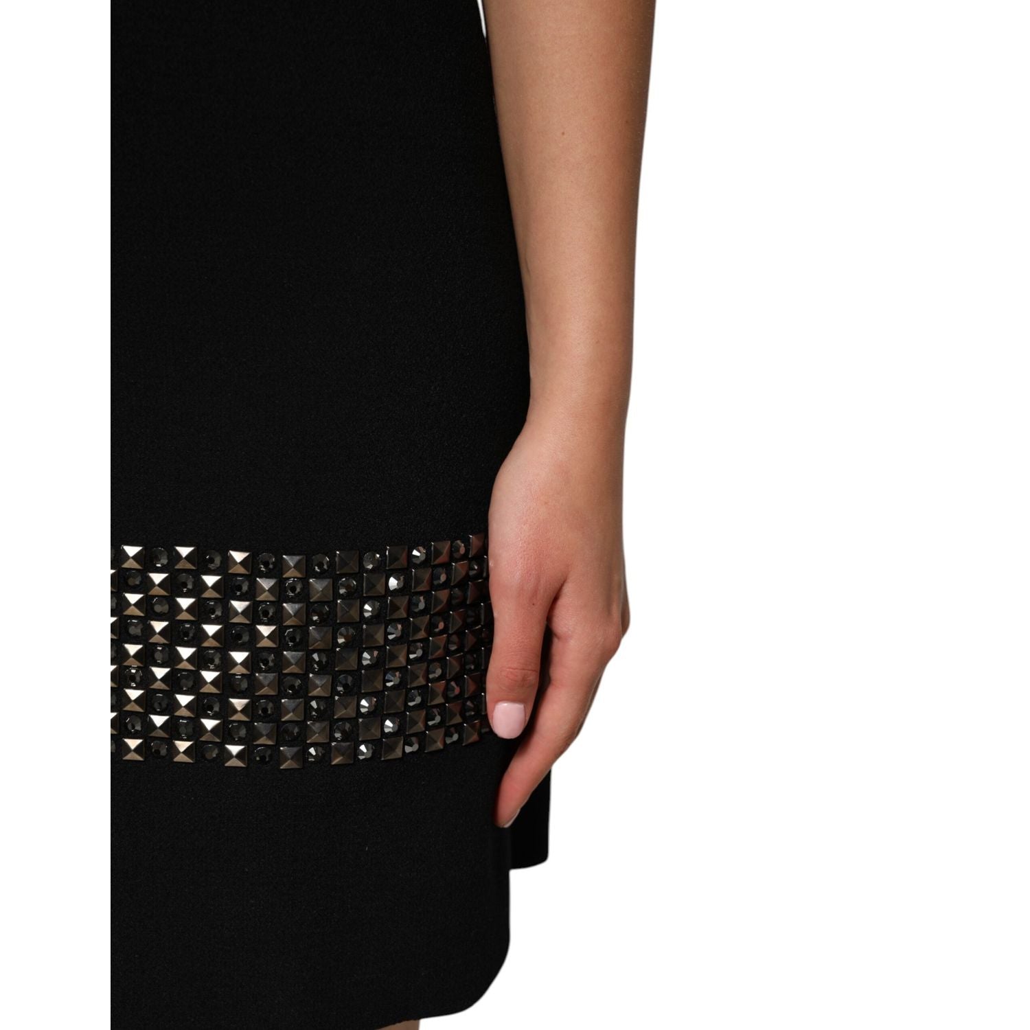 Dolce & Gabbana Black Crystal Embellished Collared Mini Dress