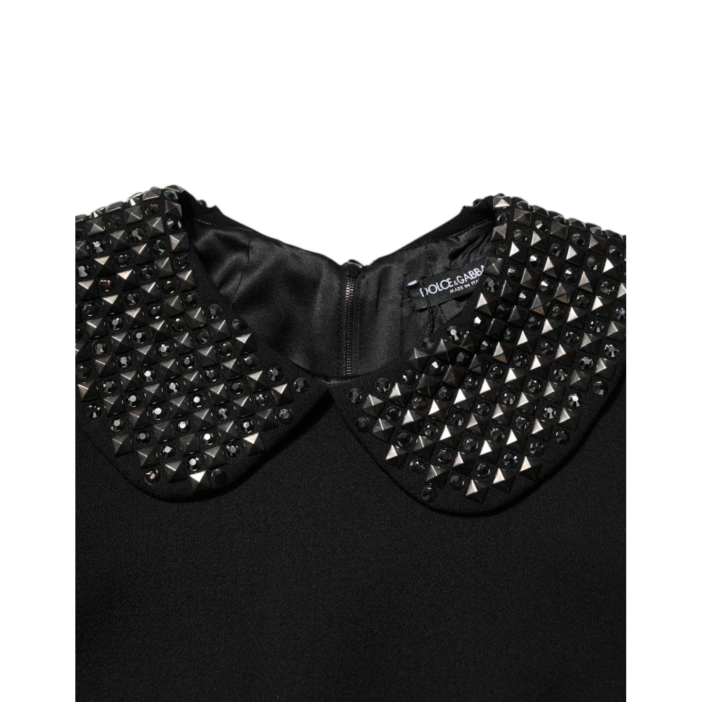Dolce & Gabbana Black Crystal Embellished Collared Mini Dress