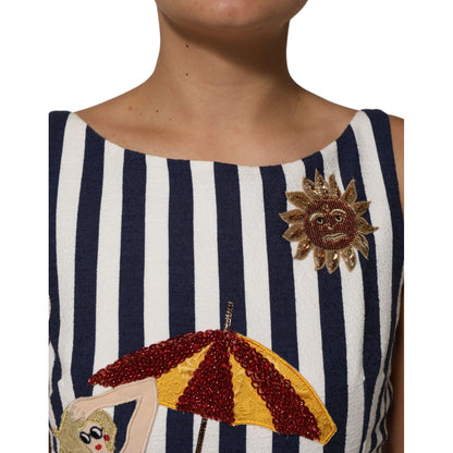 Dolce & Gabbana Blue White Striped Embroidered A-line Dress