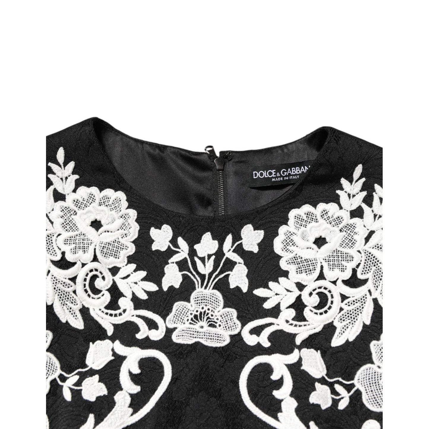 Dolce & Gabbana Black Lace Trim Short Sleeves A-line Dress
