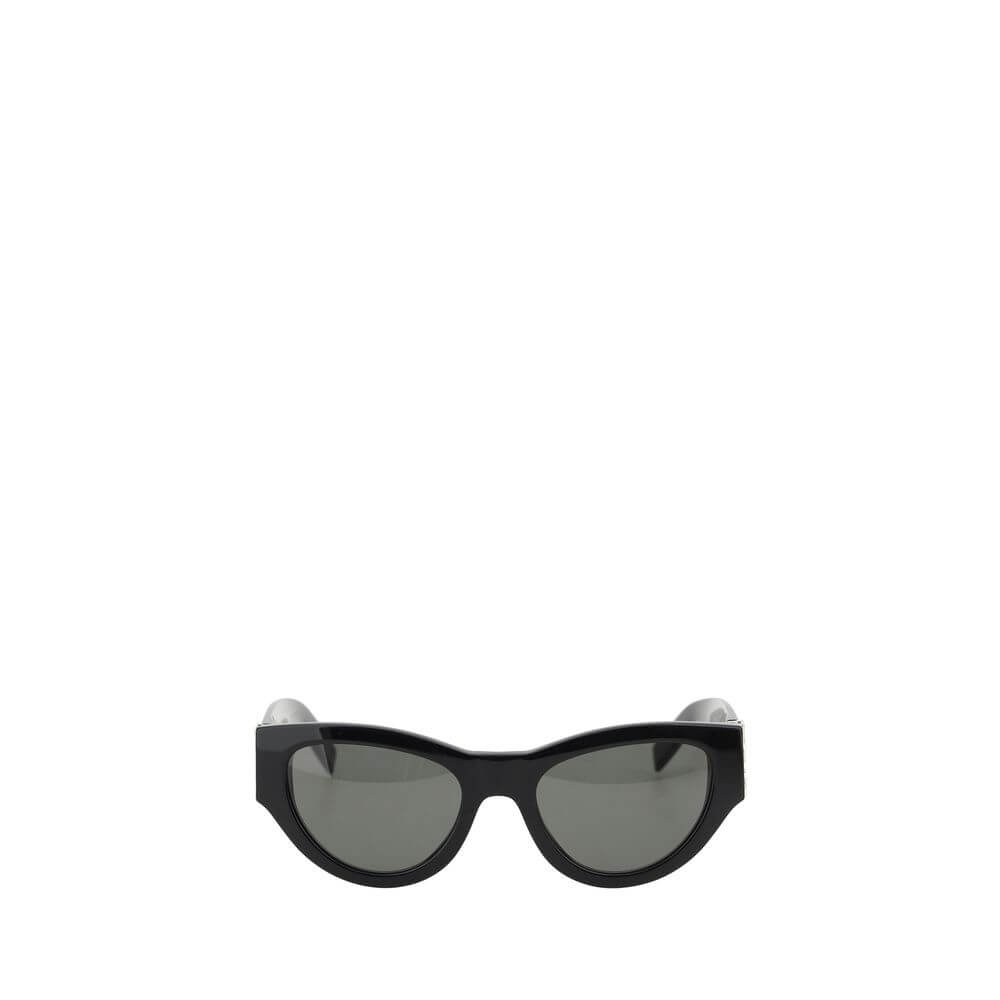 Saint Laurent Black Acetate Sunglasses with cat-eye shape and gold logo for a vintage yet contemporary look.