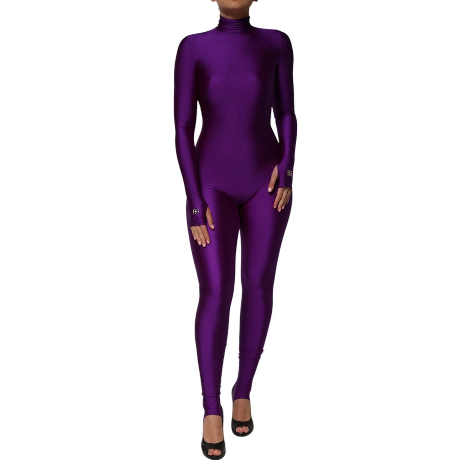 Dolce & Gabbana Purple Nylon Turtleneck Bodycon Jumpsuit Dress