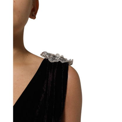 Dolce & Gabbana Black Velvet Flower Embellishment Aline Dress