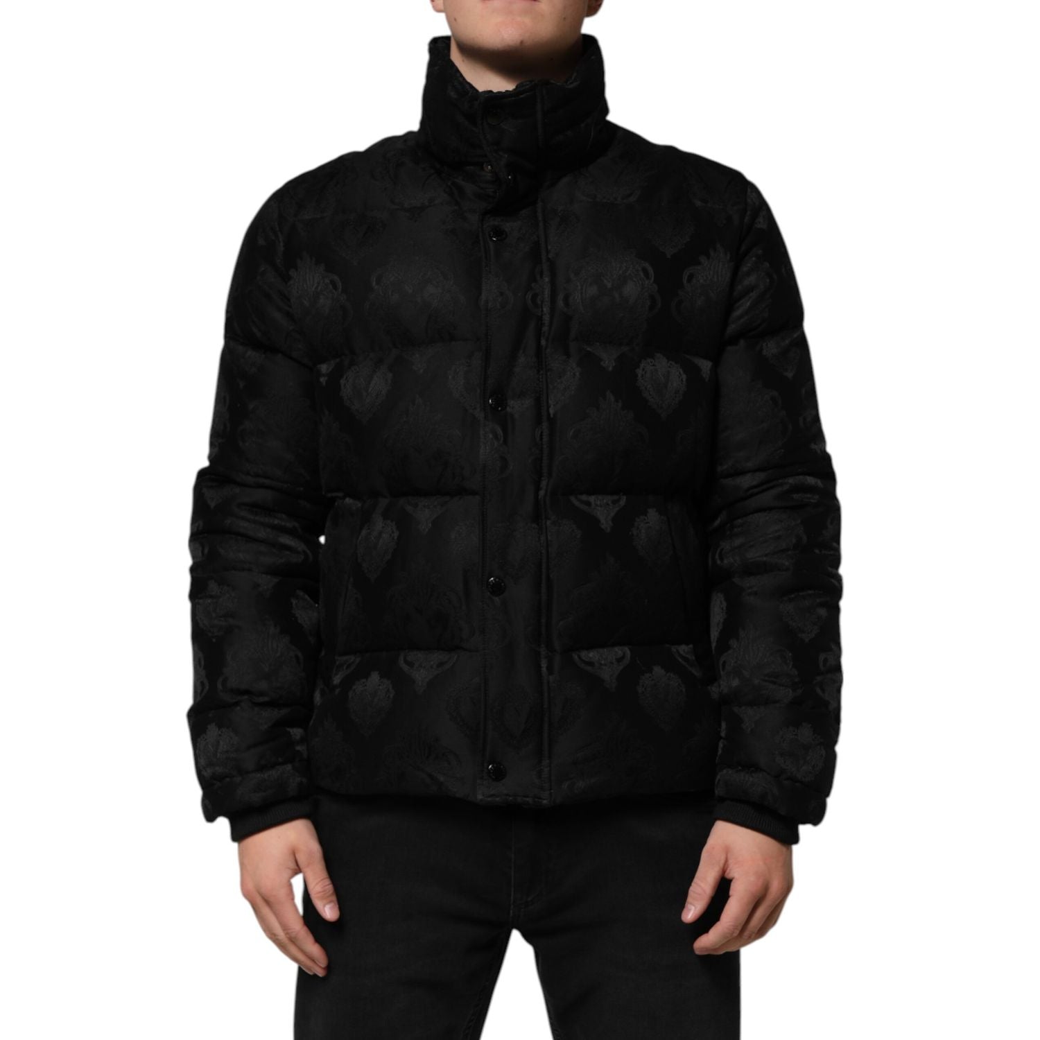 Dolce & Gabbana Black Jacquard Quilted Puffer Bomber Jacket