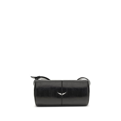 Zadig & Voltaire Black Leather Shoulder Bag with silver details, contemporary style, and adjustable strap, made from 100% leather.