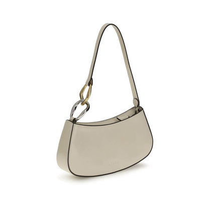 Staud Cream Calf Leather Bos Taurus Shoulder Bag with flat strap and snap hook detail
