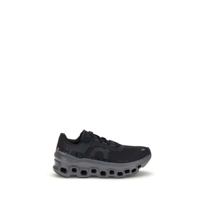 ON Black Polyester Athletic Sneakers with perforated sole and logo on the side, offering secure fit and modern look.