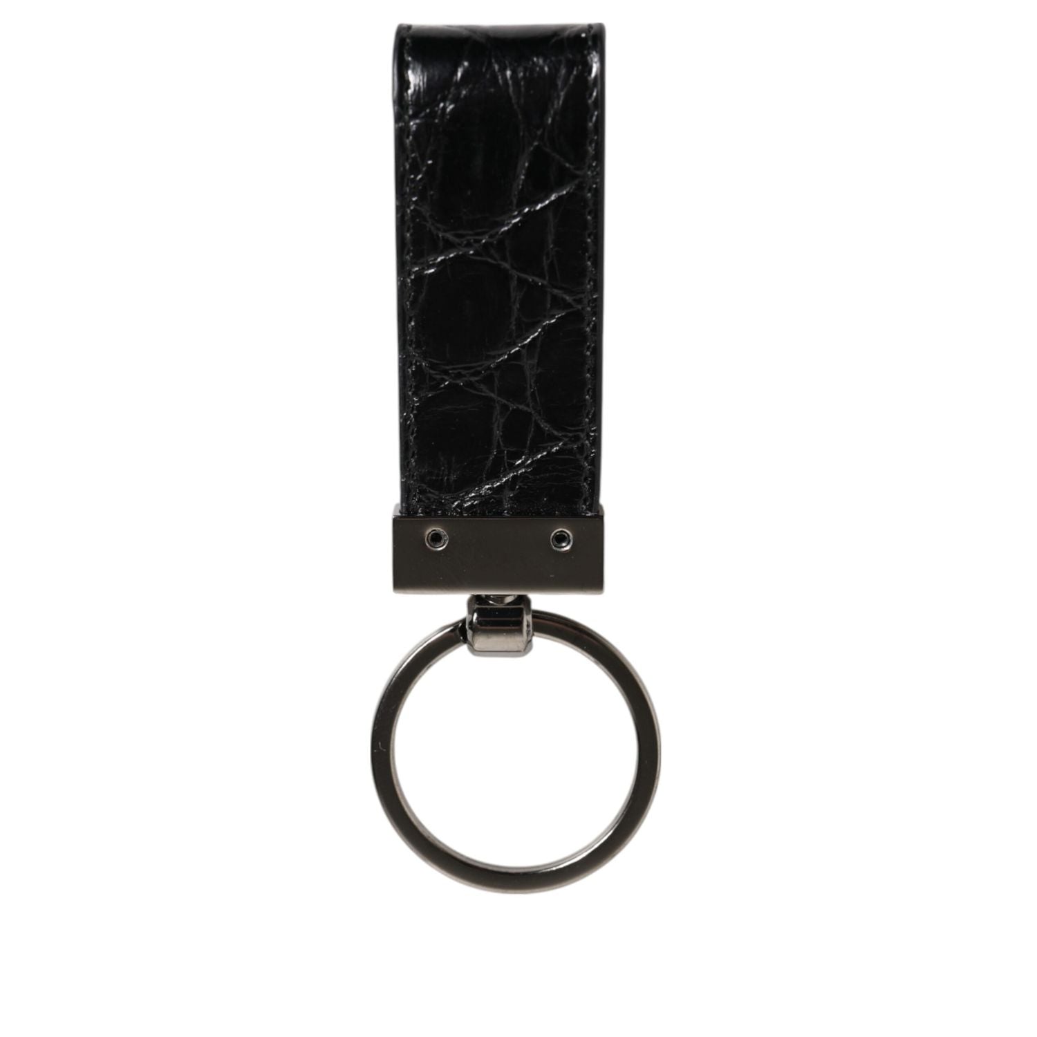 Dolce & Gabbana Black Leather Logo Metal Ring Keychain Holder Men Keyring