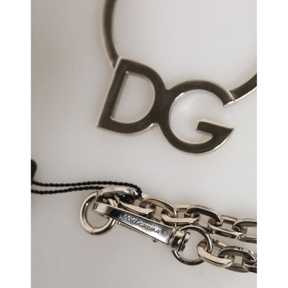 Dolce & Gabbana Silver Tone Brass Chain DG Logo Pendant Men Necklace