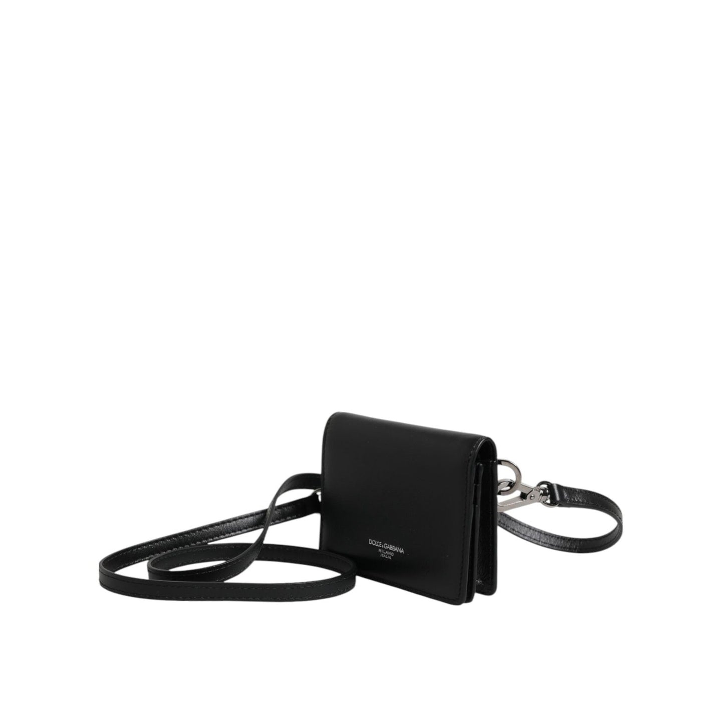 Dolce & Gabbana Black Leather Bifold Card Holder Crossbody Men Borse Bag