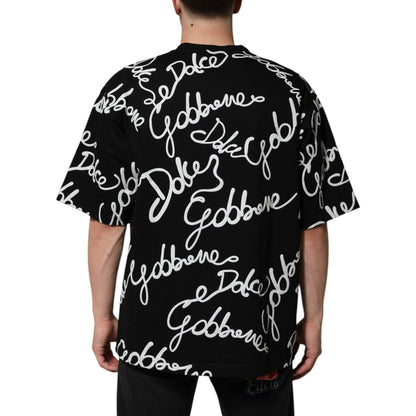 Dolce & Gabbana Black Logo Print Cotton Crew Neck T-shirt