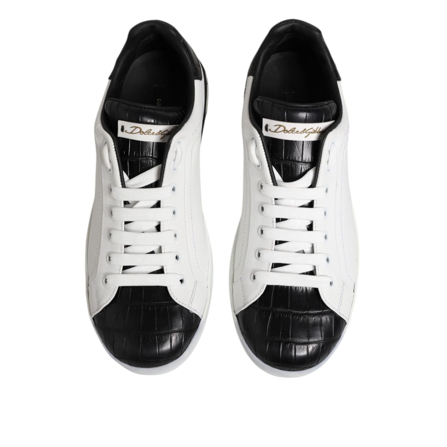 Dolce & Gabbana White Black Leather Portofino Sneaker Shoes