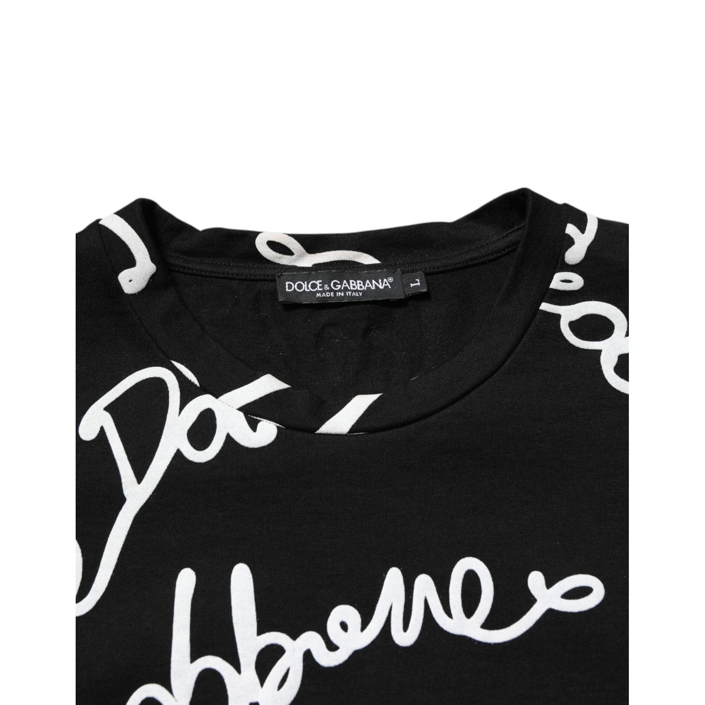 Dolce & Gabbana Black Logo Print Cotton Crew Neck T-shirt
