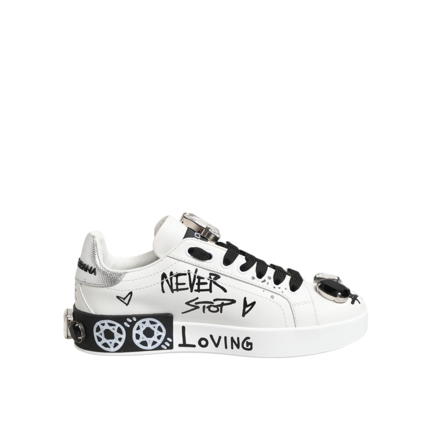 Dolce & Gabbana White Portofino Crystal Sneakers  Shoes