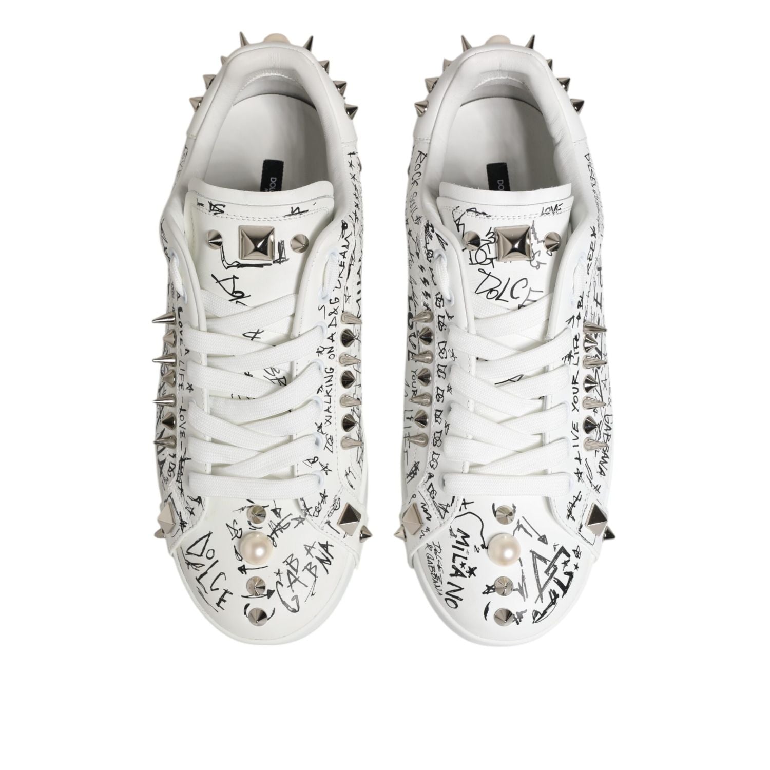 Dolce & Gabbana White Portofino Studded Men Sneakers Shoes