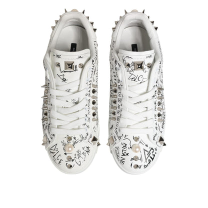 Dolce & Gabbana White Portofino Studded Men Sneakers Shoes