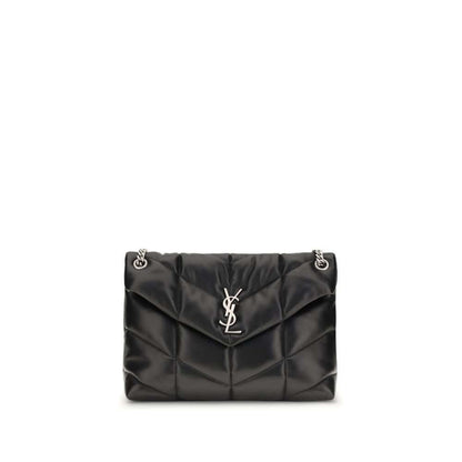 Saint Laurent Black Lamb Ovis Aries Aries Shoulder Bag with YSL plaque, quilted design and leather-braided chain strap for versatile use.