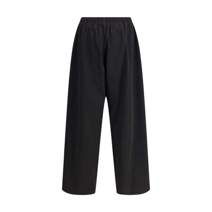 Balenciaga Black Polyester Casual Pants with elastic waistband and wide-leg silhouette, perfect for a relaxed, contemporary outfit.