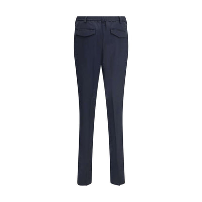 Lardini Blue Fleece Wool Chino Pants with elastic waistband and back flap pockets, perfect for elegant and practical styling.