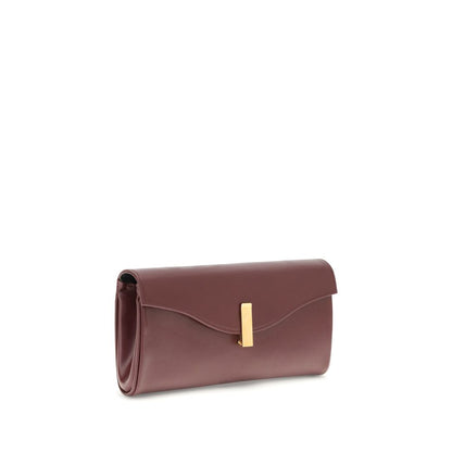 Giuseppe Zanotti Brown Leather Clutch Bag with logoed metal closure and gold-tone chain strap.