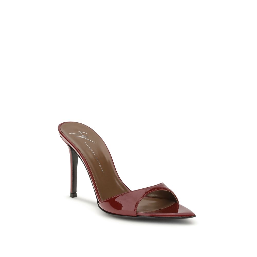 Giuseppe Zanotti Bordeaux Leather Stiletto Heel Sandals in glossy patent leather with open-toe design for elegant looks.