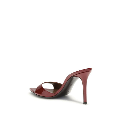 Giuseppe Zanotti Bordeaux Leather Stiletto Heel Sandals with glossy patent leather and pointed open-toe design, side view.