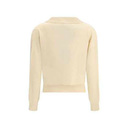 Rear view of Margiela Cream Fleece Wool Sweater with classic collar, ribbed hem and cuffs, made from virgin wool in Italy.