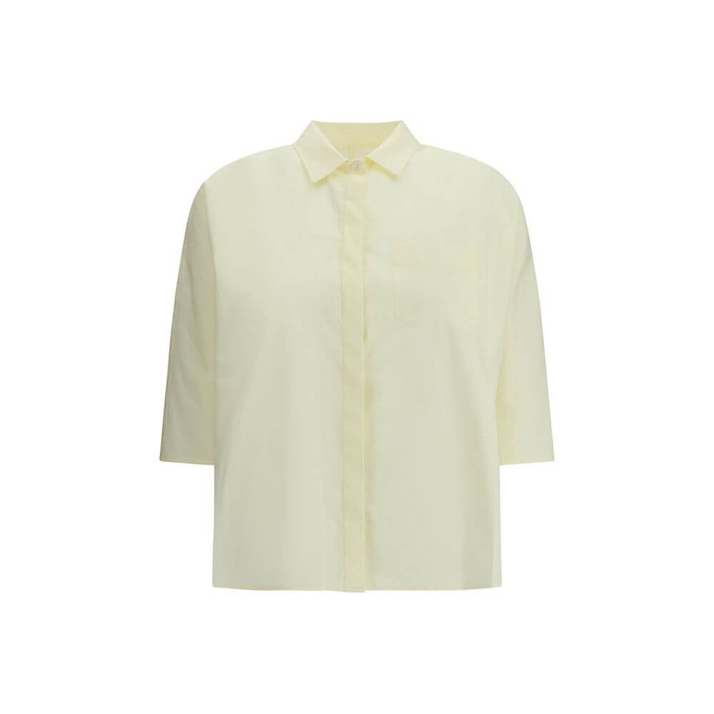 Cruna Yellow Cotton Blouse with classic collar and 3/4 sleeves, perfect for both casual and formal occasions.