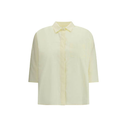 Cruna Yellow Cotton Blouse with classic collar and 3/4 sleeves, perfect for both casual and formal occasions.