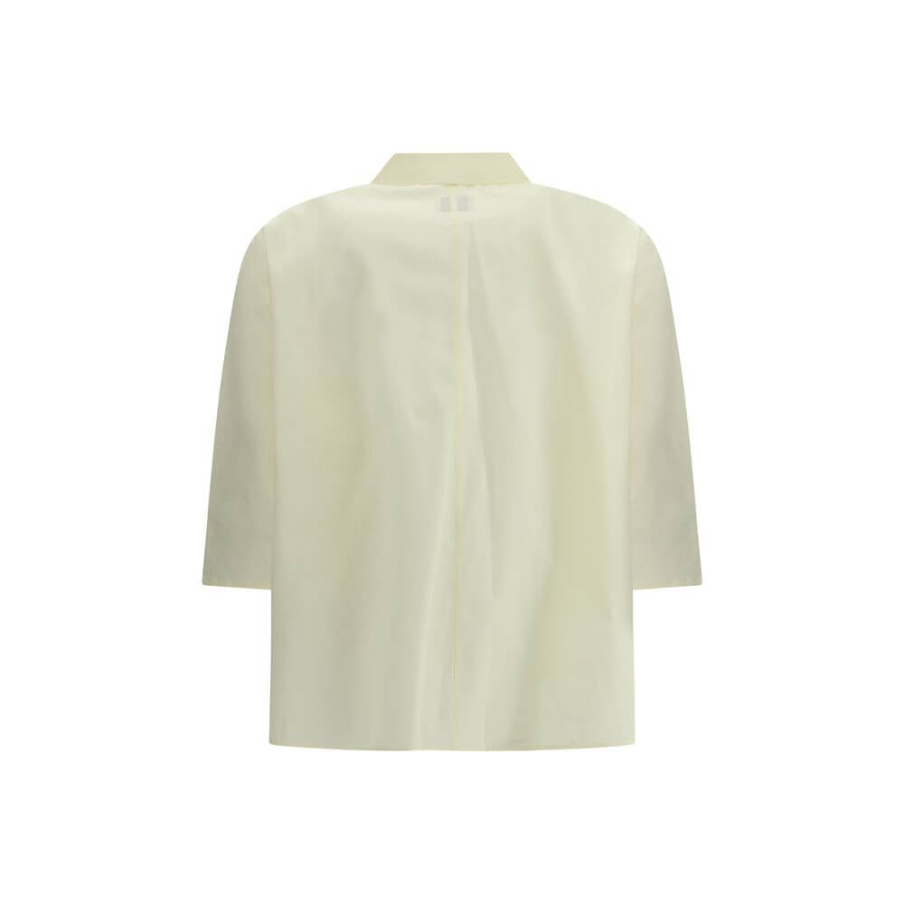 Cruna Yellow Cotton Blouse with classic collar and 3/4 sleeves, back view, ideal for a refined look, SS25 collection.