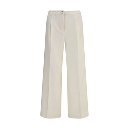 Cruna Cream Polyester Casual Pants with wide leg, front zip, button fastening, side and back pockets, made in Italy for versatile style.