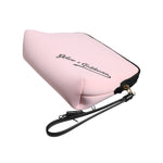 Dolce & Gabbana Pink Solid Nylon DG Logo Print Clutch Zip Borse Pouch Bag with wrist strap and zipper, featuring gold-tone hardware.