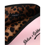 Dolce & Gabbana Pink Solid Nylon DG Logo Print Clutch Zip Borse Pouch Bag with leopard lining and logo detail, open zipper view.