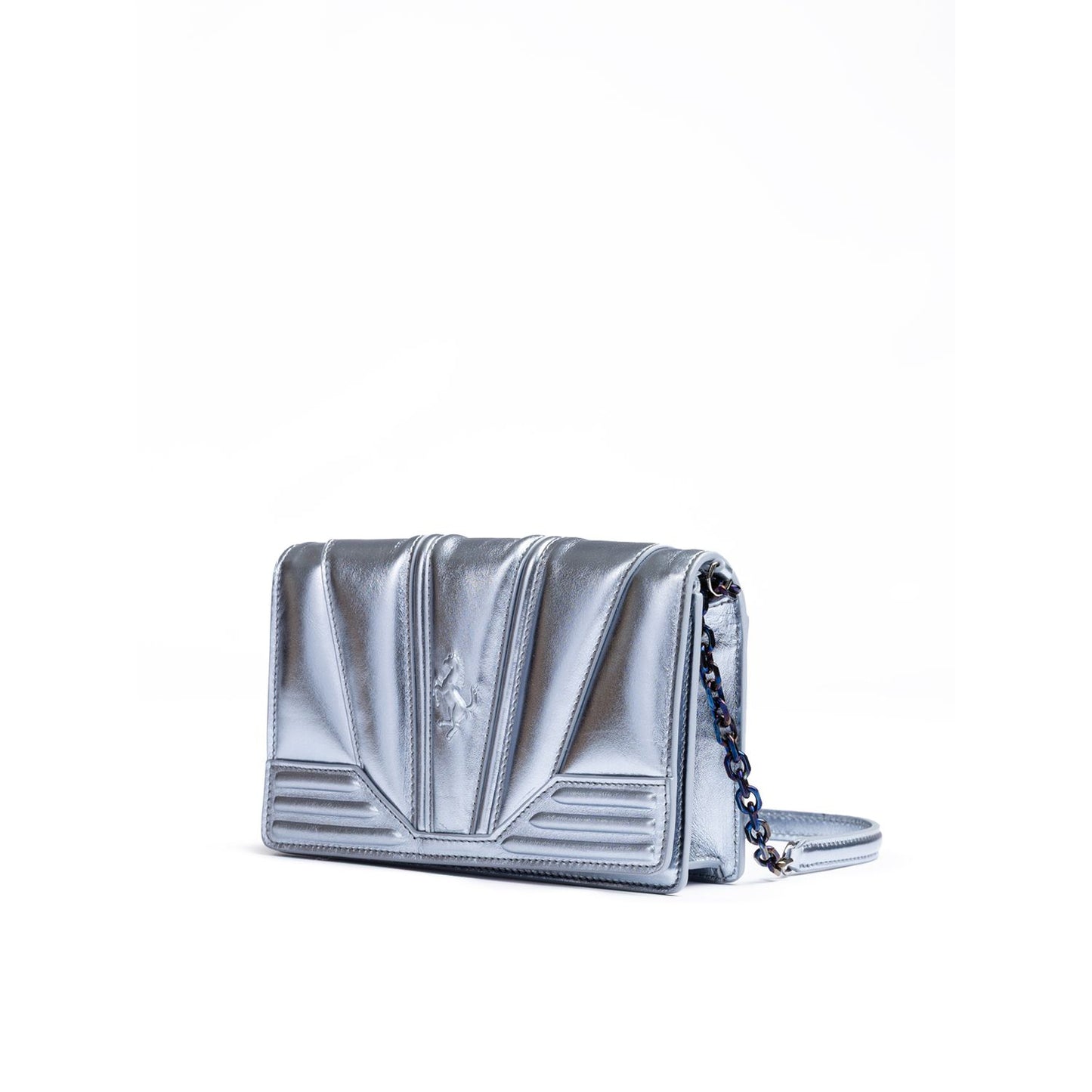 Ferrari Metal light blue GT patent leather bag with chain