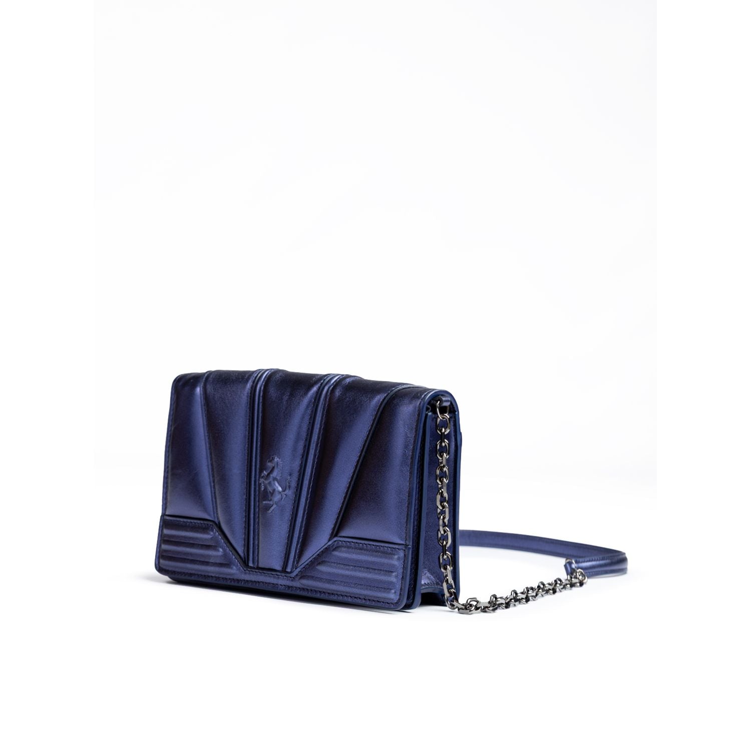 Ferrari Metal blue GT patent leather bag with chain