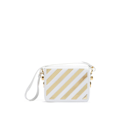 Off-White White/Gold Metallic Stripe Crossbody Bag