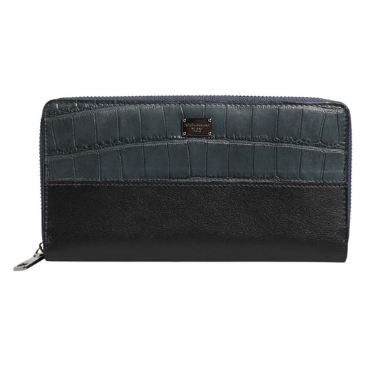 Dolce & Gabbana Black Blue Exotic Leather Men Continental Clutch Wallet