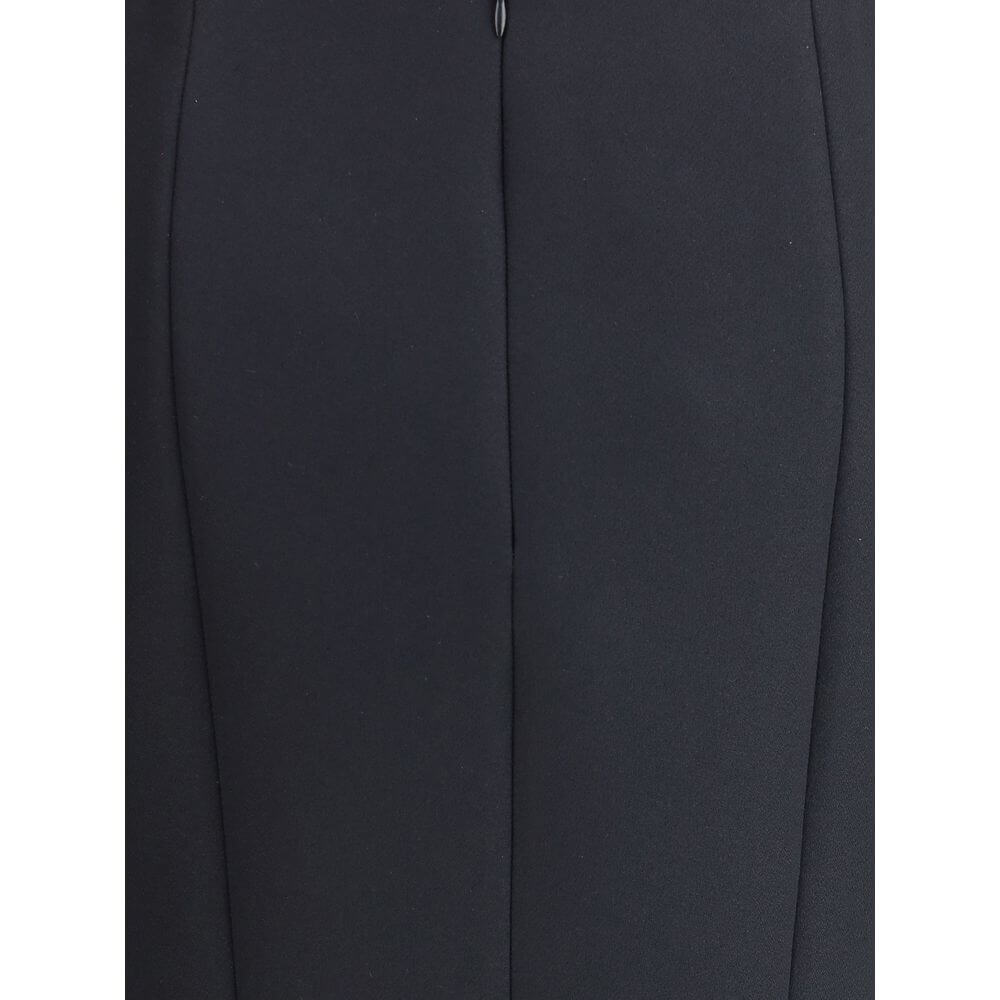 Giorgio Armani Black Recycled Polyester Midi Skirt with clean lines and back zip closure, elegant and sophisticated style.