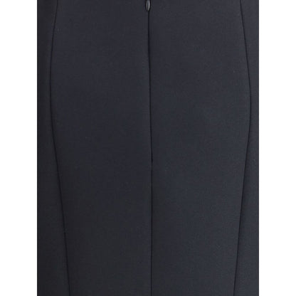 Giorgio Armani Black Recycled Polyester Midi Skirt with clean lines and back zip closure, elegant and sophisticated style.
