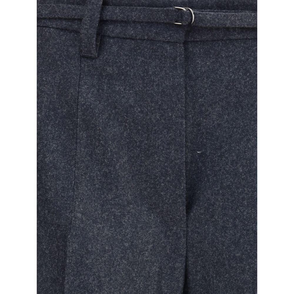Close-up of Brunello Cucinelli Gray Fleece Wool Casual Pants showing belt loops and adjustable strap.