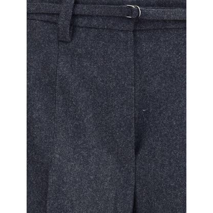 Close-up of Brunello Cucinelli Gray Fleece Wool Casual Pants showing belt loops and adjustable strap.