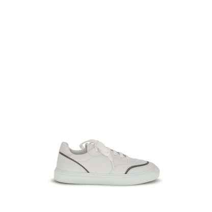 Brunello Cucinelli White Calf Leather Bos Taurus Low Top Sneakers with monili details and TPU sole.