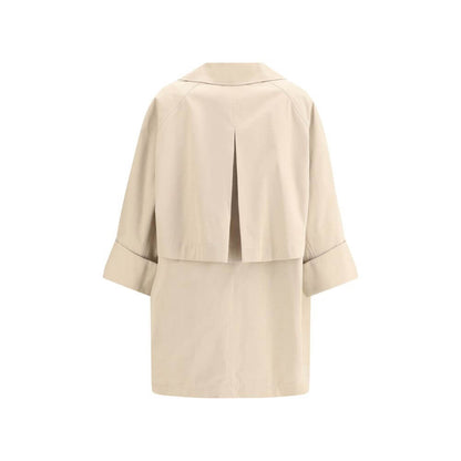 Back view of Brunello Cucinelli Beige Cotton Coat with wide sleeves and elegant design for AW25 season