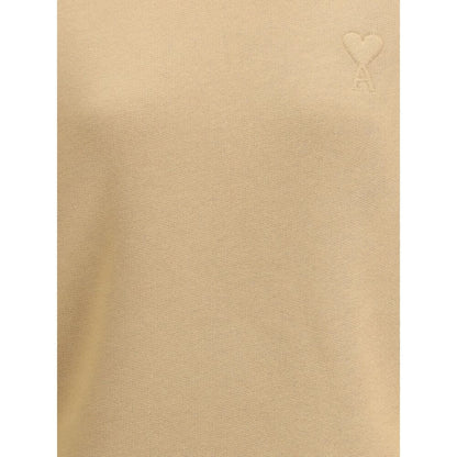 Ami Paris Beige Cotton Sweatshirt with iconic Ami de Coeur logo and luxurious tone-on-tone embroidery, offering a stylish and comfortable fit.