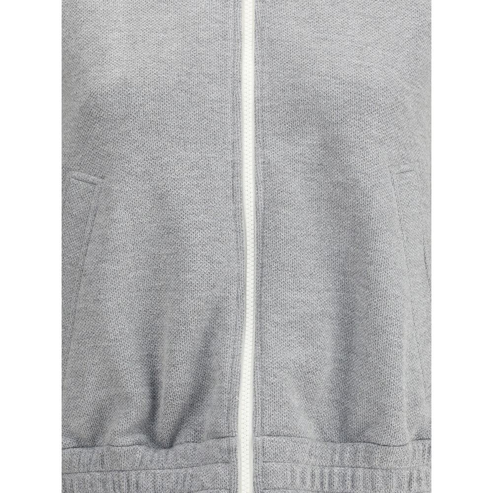 Brunello Cucinelli Gray Viscose Sweatshirt with zip closure, ribbed collar, cuffs, and two side pockets, made in Italy, AW25 season.