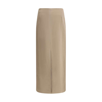 Brunello Cucinelli Gray Acetate Midi Skirt with back slit, elegant and sophisticated style, ideal for versatile and refined looks.