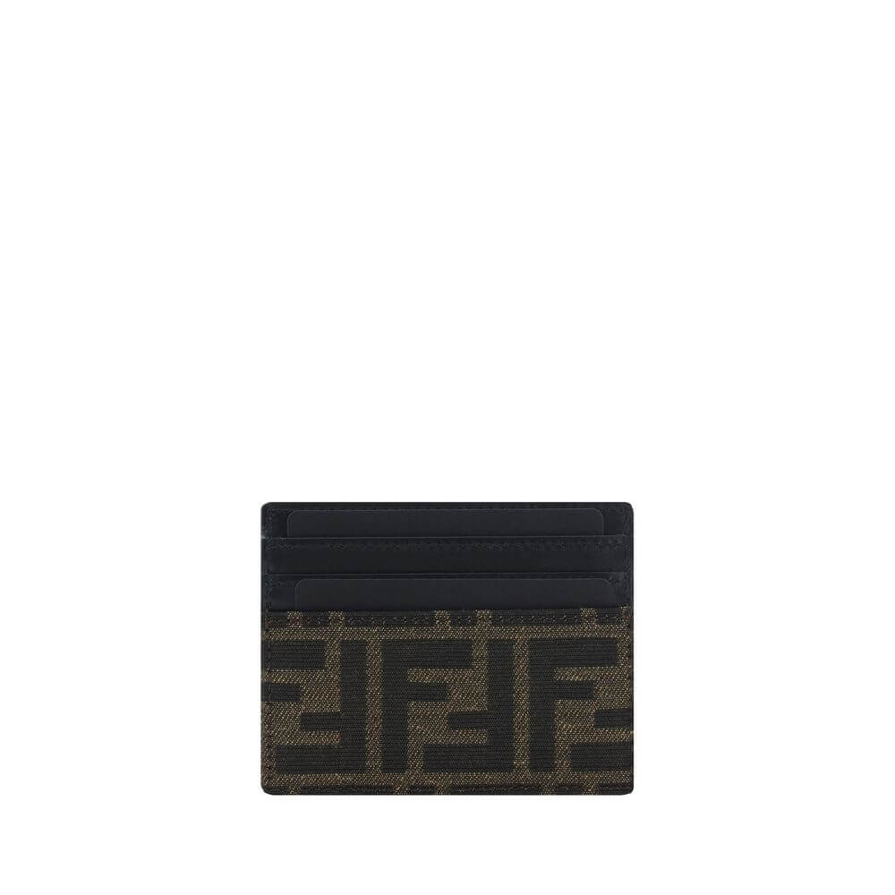 Fendi Brown Calf Leather Bos Taurus Wallet with card slots and double-layer logo design, featuring iconic monogram. Luxurious everyday accessory.
